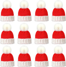 12 Pieces Mini Christmas Knit Hats Round Tiny Santa Hats with Pom Pom Knitting D