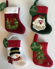 Kurt Adler Vintage Mini Christmas Felt Embroidery Stocking Ornaments / Set of 4