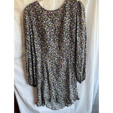 NA-KD Floral Open Back Mini Dress Long Sleeve Black Multi Size 40
