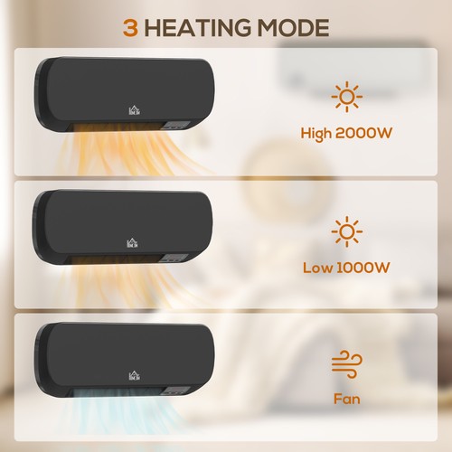 HOMCOM Wall Mounted Electric Heater with Timer Overheat Protection Black - Picture 8 of 11