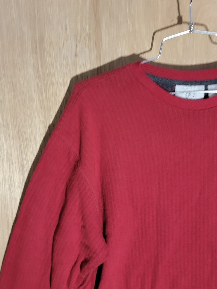 Camisa Pullover Informal Para Hombres L Roja Térmica Tejida Gofre Manga Larga Farah Foto 2 de 4