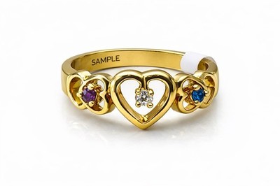 NWT Sample Yellow Gold Multi Color Gemstone 7 Hearts Love Ring Size 6.75