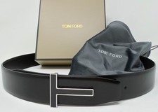 Tom Ford Black Leather Belt For Mens 32 - 34 Waist, Silver Black Buckle