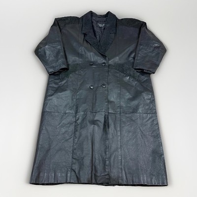 Vintage 80s 90s Leather Trench Coat Marco Morani Double Breasted 2X Paisley Goth