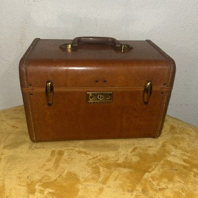 VTG 1950's Samsonite Streamlite Train Case Saddle Tan Makeup Vanity No Key