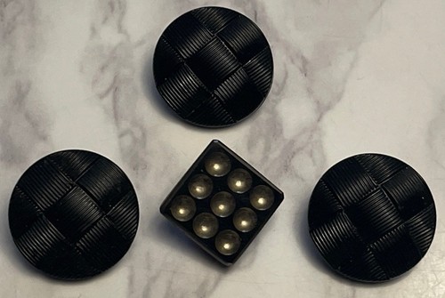 Vintage 4 Black Czech Glass Buttons Lot 102-22 - Picture 1 of 5