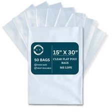 4 MIL Size 15" X 30" 50–500 Packs LDPE Clear Flat Poly Bag, Open Top Package