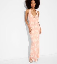 Wild Fable Maxi Dress Boho XXL Fairy Peach Orange Halter Floral Coconut Pastel