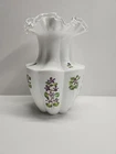 VINTAGE FENTON "VIOLETS IN THE SNOW" SILVER CREST 10" VASE 1968-84
