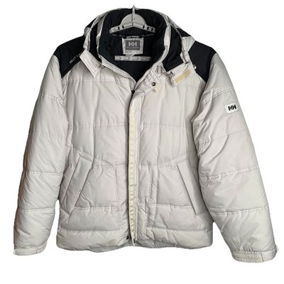 Helly Hansen Hooded Down Puffer Jacket Mens White Goose Down Winter Coat Sz XXL