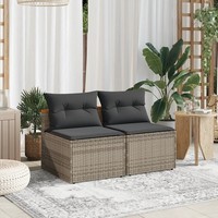 Poly Rattan Gartensofa Ohne Armlehnen Mit Kissen 2Er Set Grau