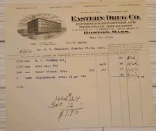 1913 Eastern Drug Co Billhead Receipt Boston Mass Whiskey Milk Mag Heart Pills