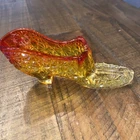 Fenton Mosser Amberina Daisy & Button Bow Shoe Glows