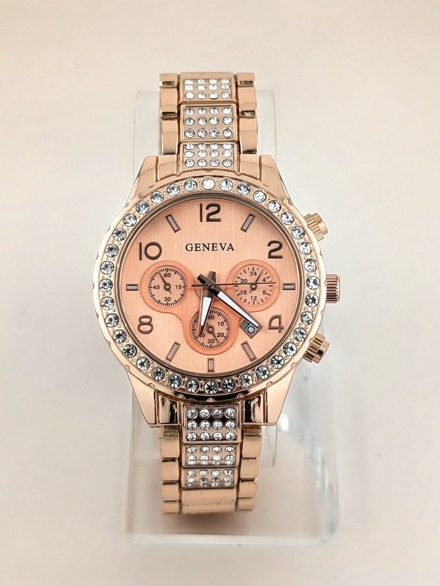 Geneva Rose Gold Crystal Rhinestone Bracelet Watch  display picture 3