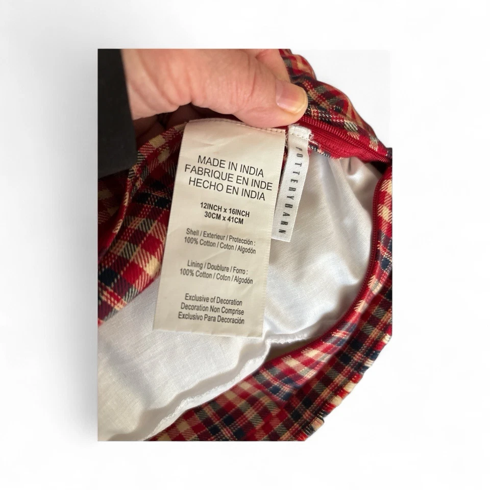 Pottery barn 2017 ‘Oh What Fun! Embroidered Plaid Hem 16x12 Christmas Pillow - Image 4 of 4