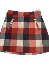 Gap Kids Short Skirt Sz 12 Slim Plaid Rust Cream Gray Wool Blend Zip