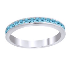Lab-Created Aquamarine Full Eternity Wedding Band Ring Sterling Silver