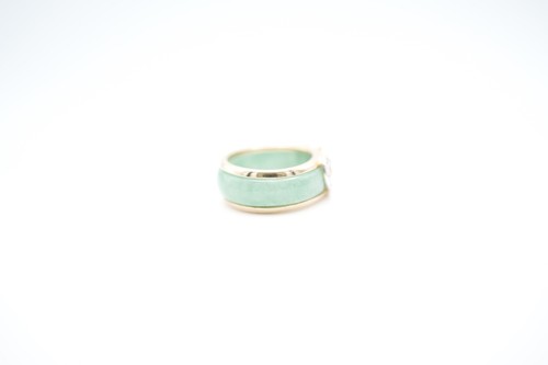 14K Yellow Gold Jade and Diamond Heart Multi Insert Band Ring - Picture 5 of 13