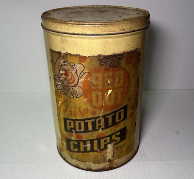 Vintage Red Dot Crisp Potato Chips Can Clown Graphic Red Dot Foods
