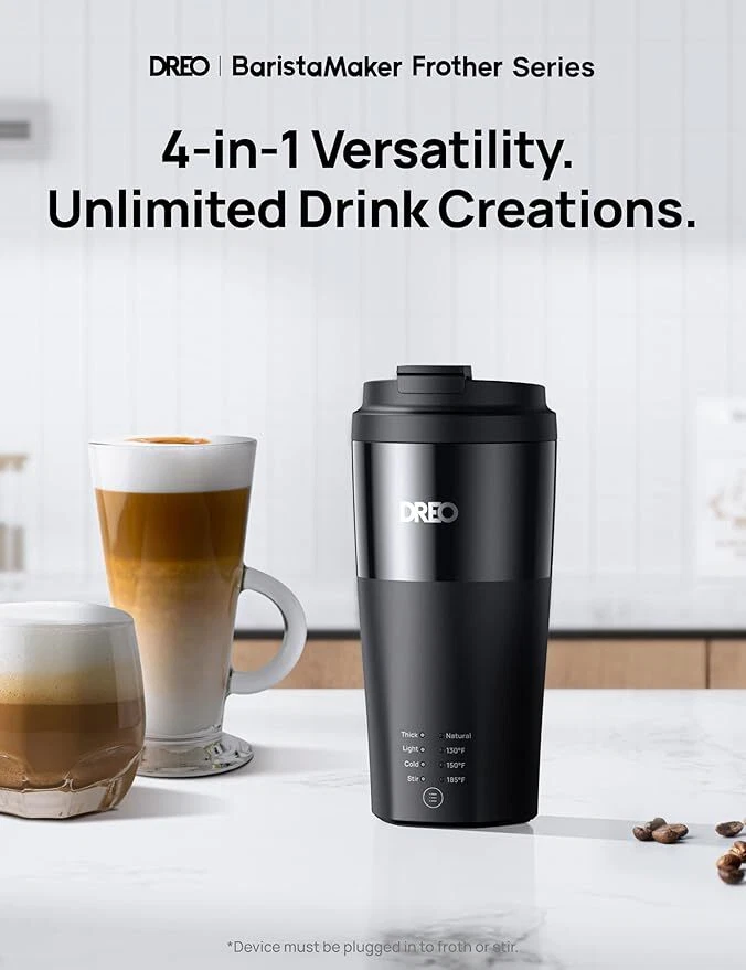 Milk Frother, 4-in-1 Electric Frother for Coffee, Hot and Cold Foam Maker