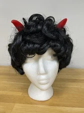 Vtg 90's Paper Magic Group Vintage 1996 Halloween Wig Black Hair Devil Horns