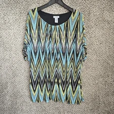 Catherines Top Womens Plus 2X Blue Mesh Scoop Neck Short Sleeve Blouse Ladies