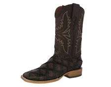 Mens Brown Western Boots Leather Pirarucu Fish Print Cowboy Dress Square Toe