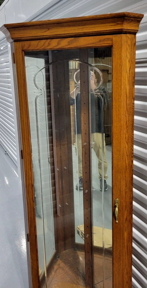 PHILIP REINISCH ROBLE MACIZO ILUMINADO ESQUINA CURIOSIDADES GABINETE UNIDAD DE EXHIBICIÓN EE. UU. VINTAGE Foto 3 de 4