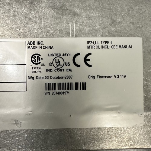 ABB ACH550-UH--06A9-4 6.9A HK30WA356 VARIABLE FREQUENCY DRIVE AS IS - Picture 11 of 17