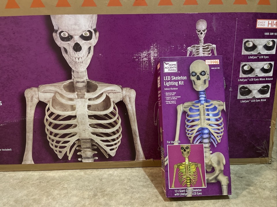 12 FT Giant Skeleton With Animated LCD Eyes Halloween Home Depot W ...