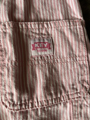 Keys farmer style pink and white striped denim Size 5 overalls - Picture 2 of 5