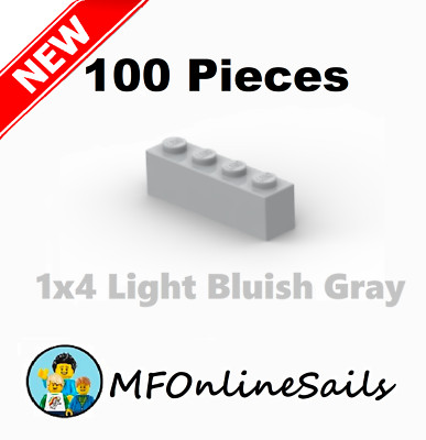 Genuine LEGO Light Bluish Gray 1x4 Bricks Part #3010 100 Pieces 158g