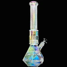 15.5'' Glass Bong Big Capacity Polygon Water Pipe Thick Smoking Hookah 14mm Bowl