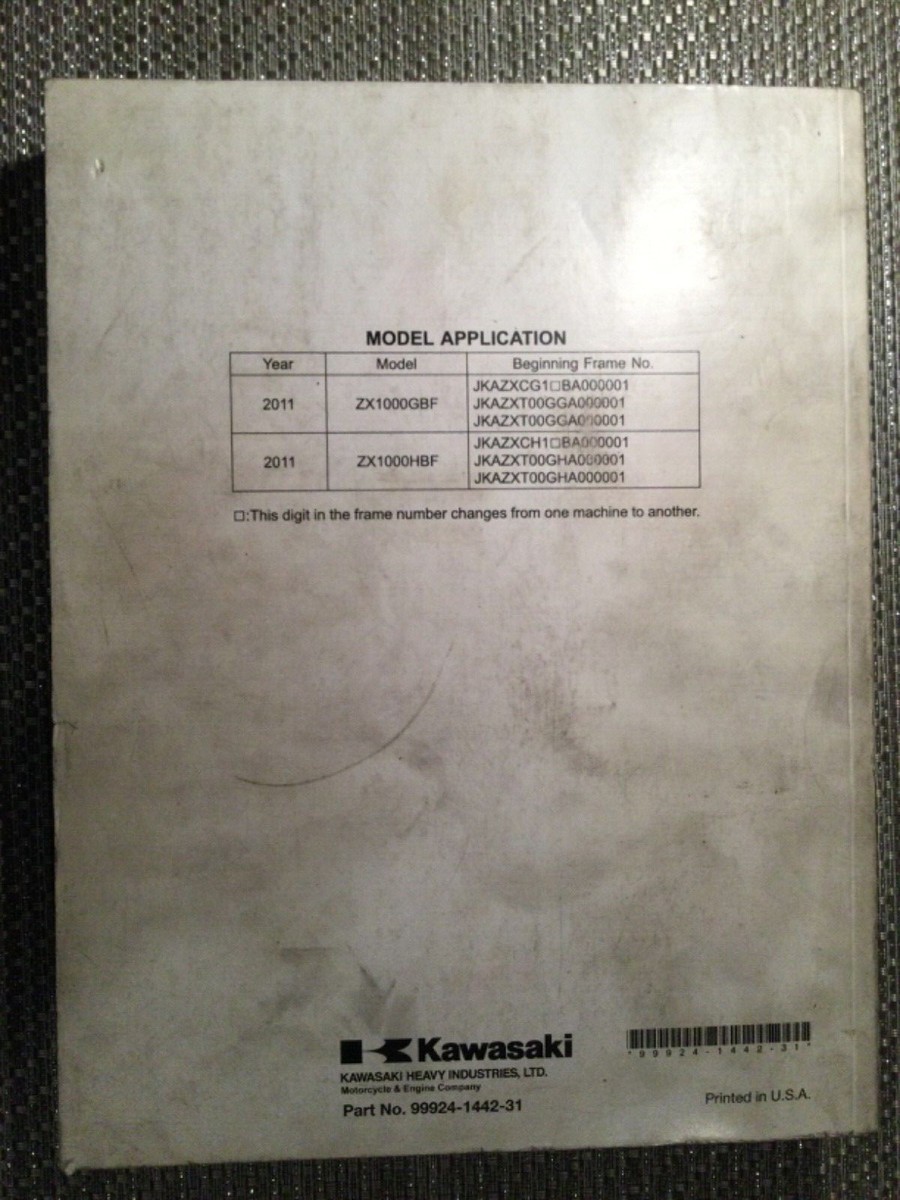 Nnja1000 (Z1000SX) 2011 サービスマニュアル Service Manual Kawasaki 2011 Z1000SX Repair