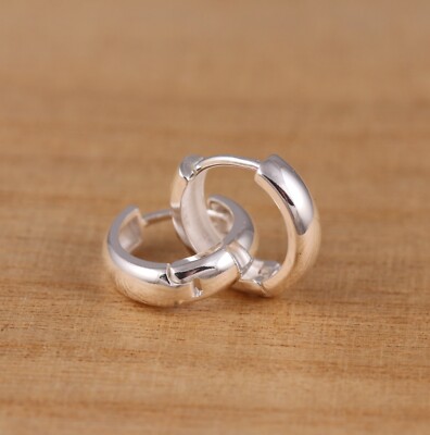 925 Sterling Silber 14 mm schlichte Huggie Creolen Herren Damen Geschenkbox