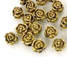 20 Antique Gold Pewter Rose Flower 6x4mm Beads 