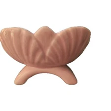 VTG USA Ceramic Planter Pink  Glaze Footed Clam Sea Shell 6" Mid Century