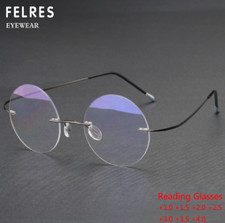 Men Metal Round Rimless Blue Light Blocking Reading Glasses Clear Lens Glasses
