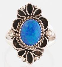 Native American Navajo Handmade Sterling Silver with Lab Opal Ring Size 6