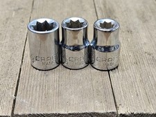 Set of 3 Vintage Craftsman Double Square Sockets, 3/8" Drive, 8 Point, EE USA