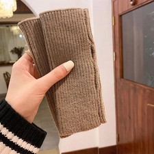 Fashionable Ladies Knit Open Finger Gloves Warm Plush Solid Color Casual Style