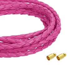 4mm 2.19 Yards Braided Leather Cords, Round Leather Strap Necklaces, Rose Red