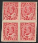 CANADA 1903 SC #90A 2 CENT CARMINE EDWARD VII IMPERF BLOCK OF 4 MINT HR CAT $120