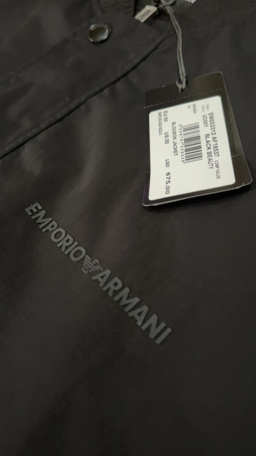 EMPORIO ARMANI $675 Mens BLOUSON JACKET Full Zip Black Size 50-56 AUTHENTIC NEW - product detail image 5