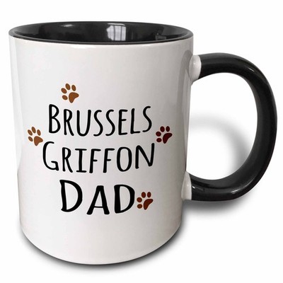 3dRose Brussels Griffon Dog Dad 11oz Two Tone Black Mug Brown Paw Prints**
