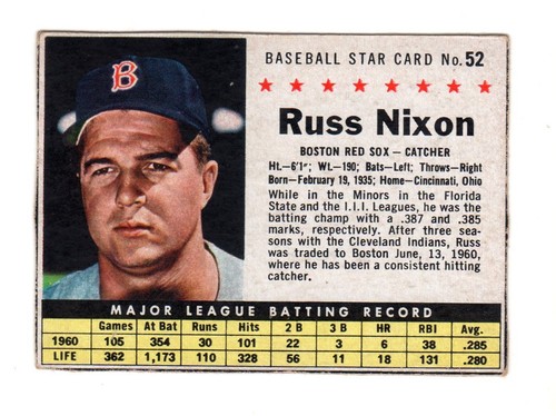Russ Nixon [Hand Cut] #52 1961 Post Cereal card