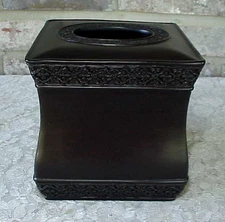 Vintage Tissue Box Cover Bronze Decorative Band Noble Excellence 6" Tall Marked