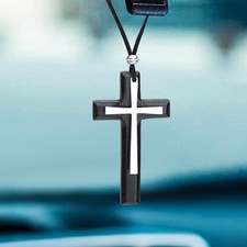 Cross for Car Mirror Hanging, Wood Charms Rear View Mirror, Black