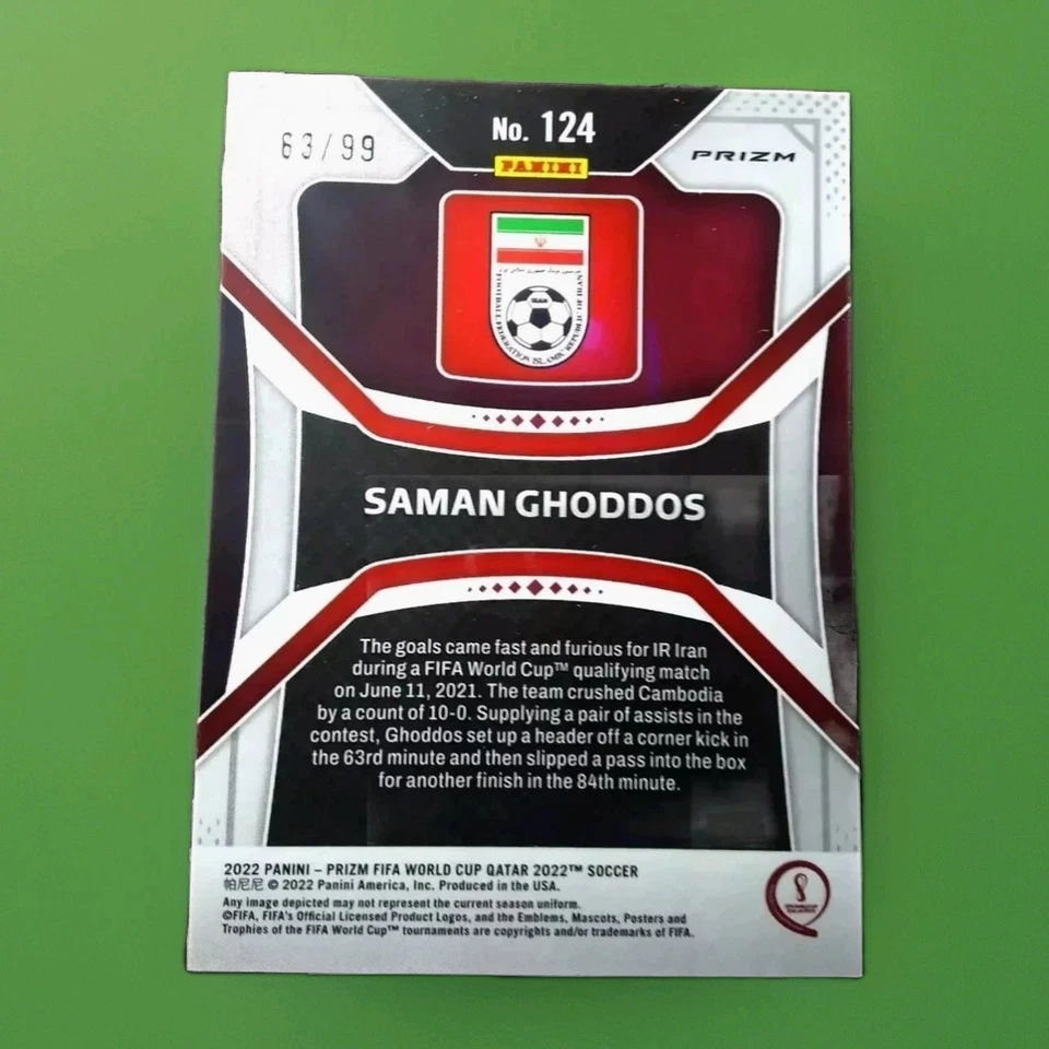 2022 Panini Prizm World Cup Qatar Red Prizm /99 Saman Ghoddos #124 - Image 2 of 2