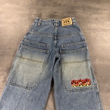 OTB Jeans Youth Kids 8 Denim Baggy JNCO Flame Fire Wide Leg Skate Faded Vintage